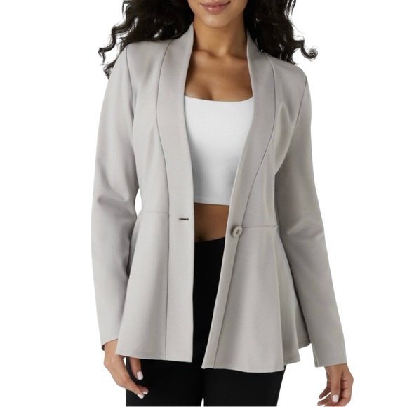 NWT Halara Gray V Neck Single Button Front Peplum Jacket Blazer - Picture 1 of 13